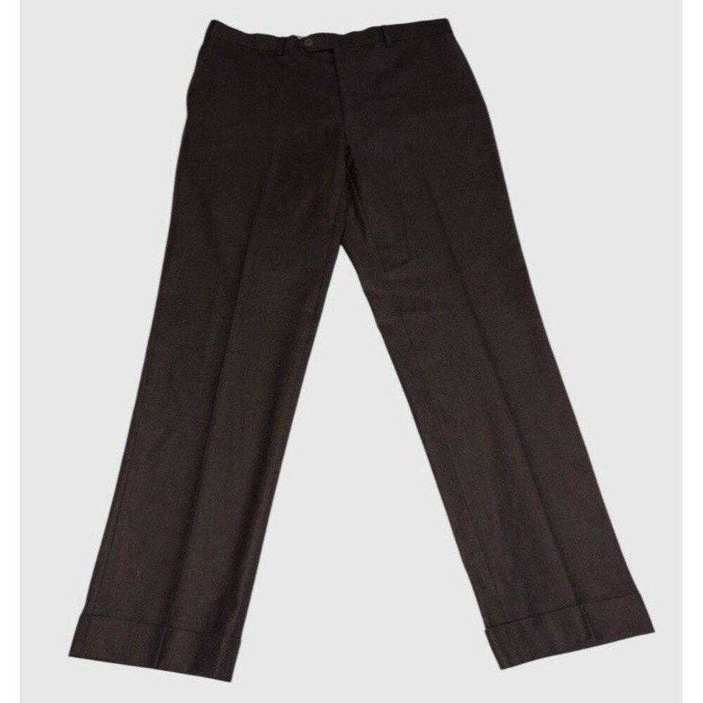 Maurizio Baldassari Mens Dress Pants 36x31 Brown 100% Wool Pleated Cuffed Italy